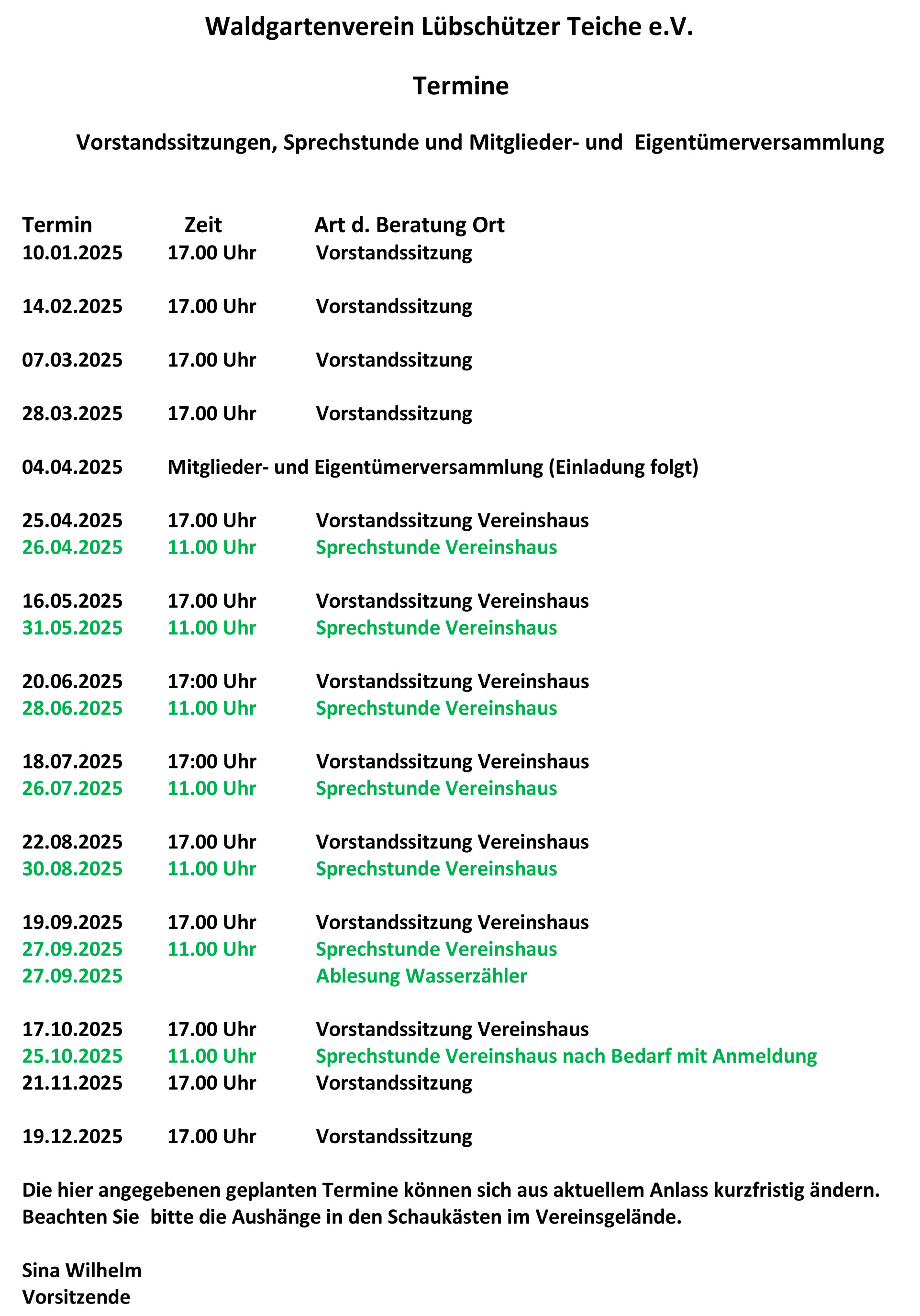 Terminplan 01 2025